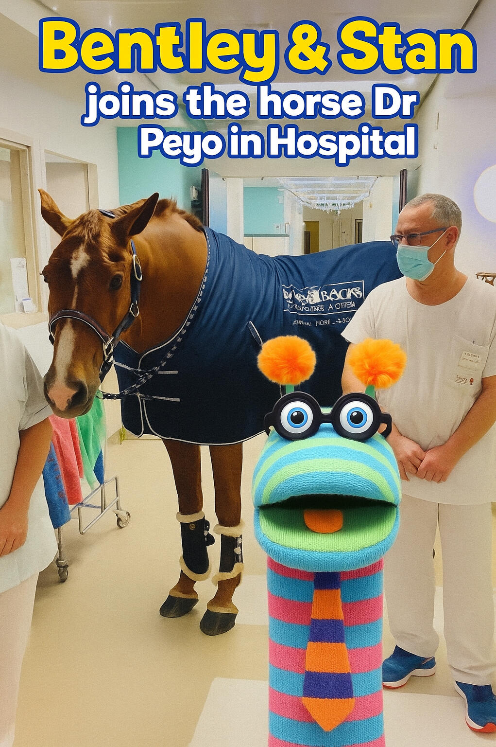 Bentley &amp; Stan visiting the horse Dr Peyo in hospital